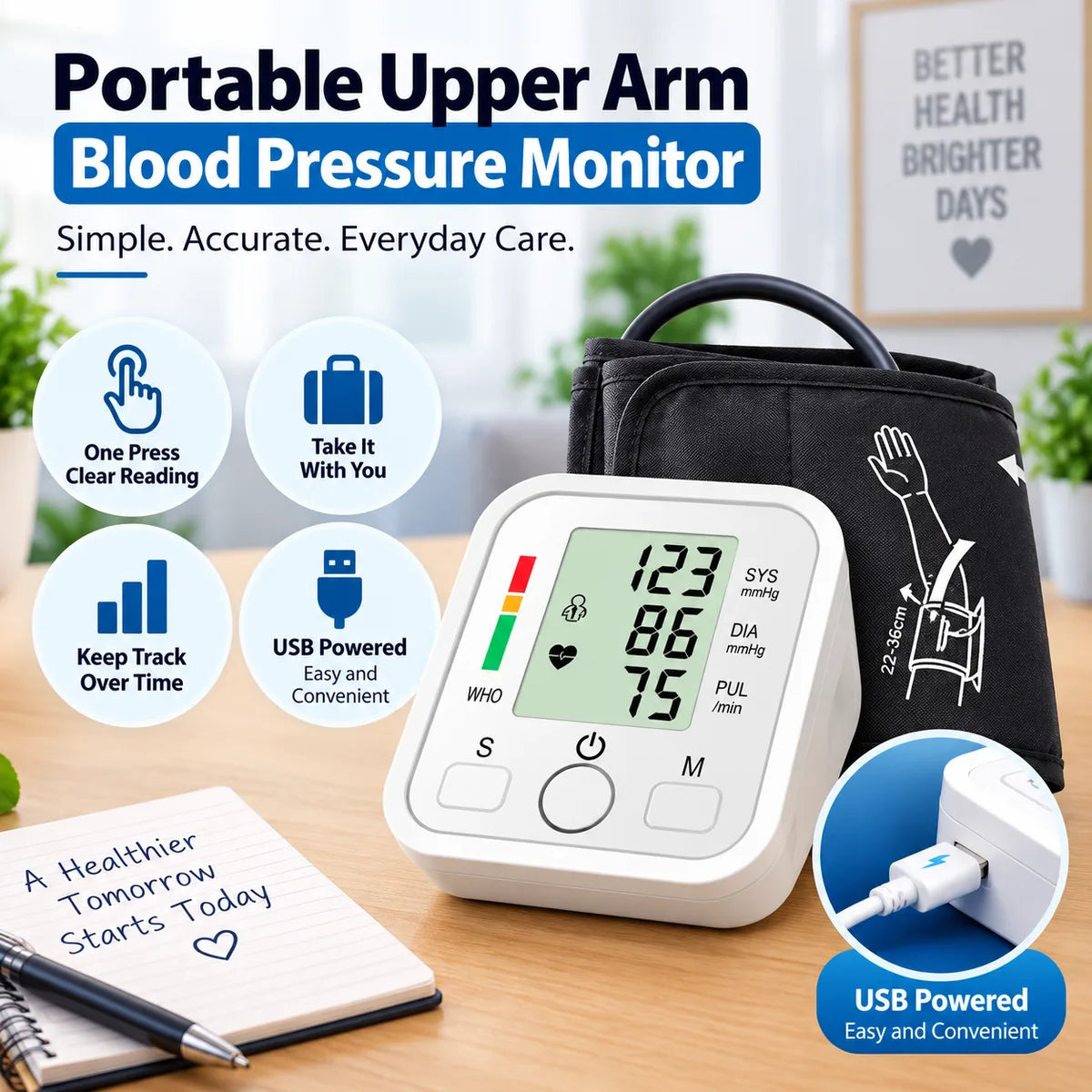 Portable Upper Arm Blood Pressure Monitor — main gallery image