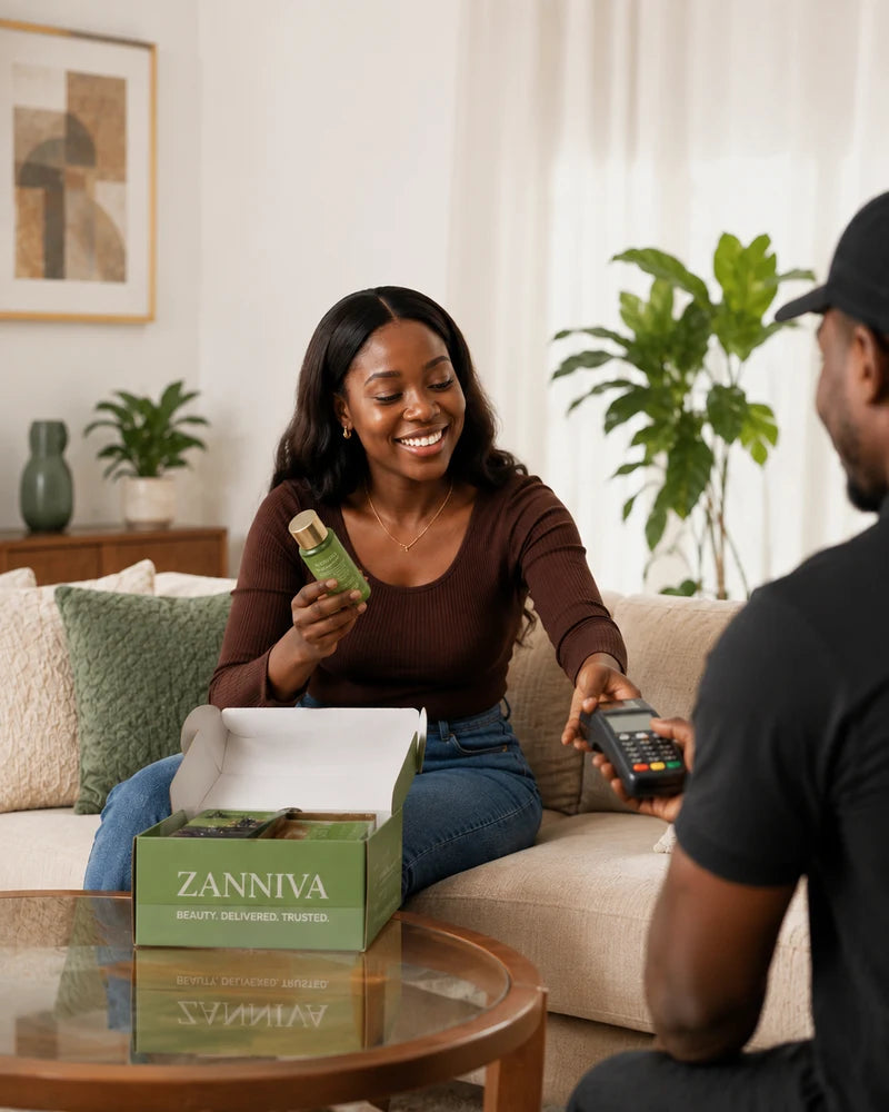 Customer receiving her Zanniva pay-on-delivery order